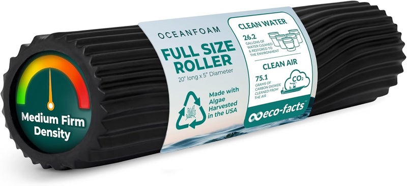 Oceanfoam Tidal Roller - Black - Muscle Massage Foam Roller for Back Pain & Stretching - Firm and Ergonomic Wide Wave Textured - Yoga, Athletics, & Wellness - Full Size, 20" x 5" - Image 1